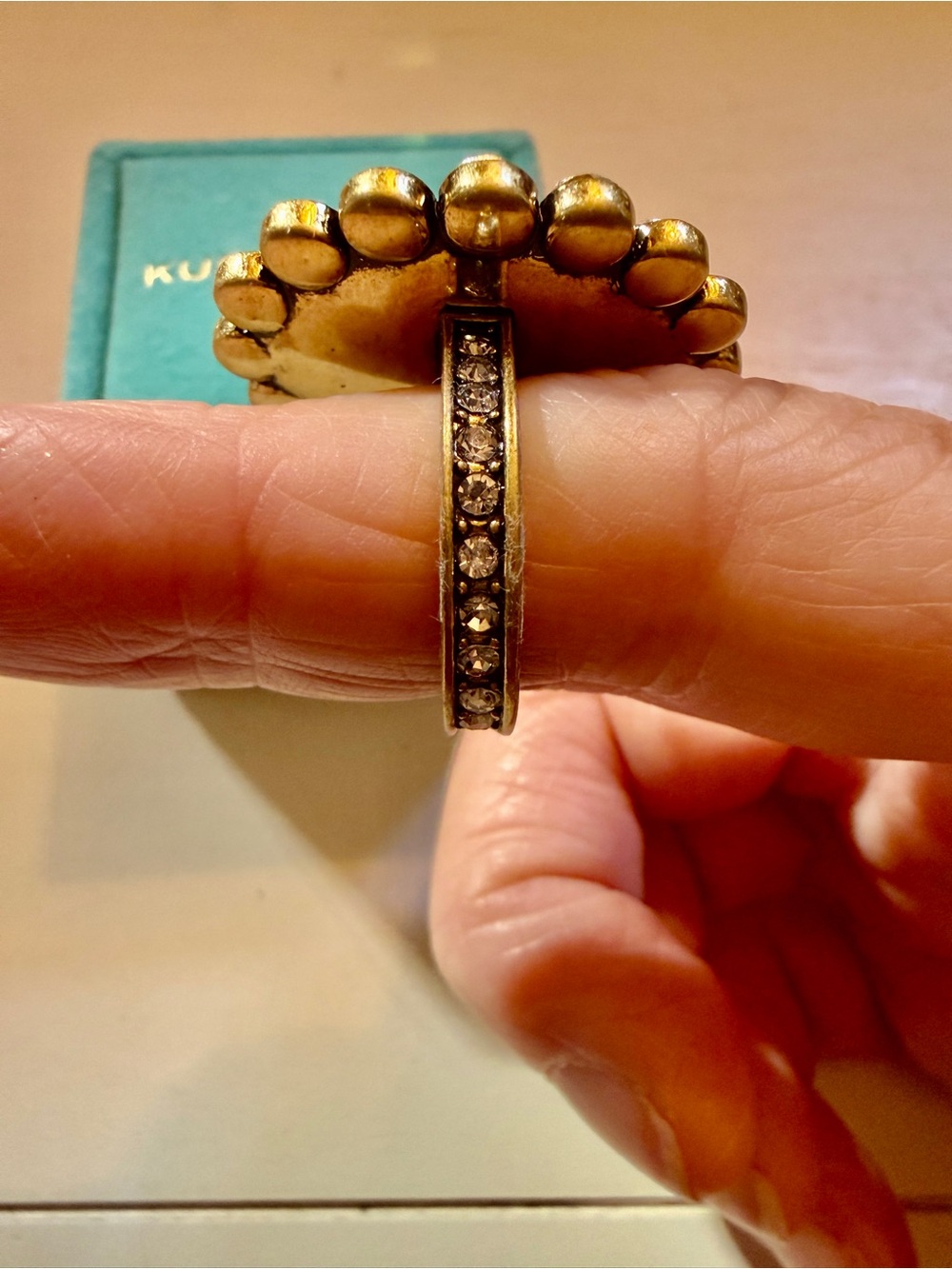 Kurt Geiger Stunning Antique Gold-Tone Halo Ring with Iridescent Center - Picture 8 of 10